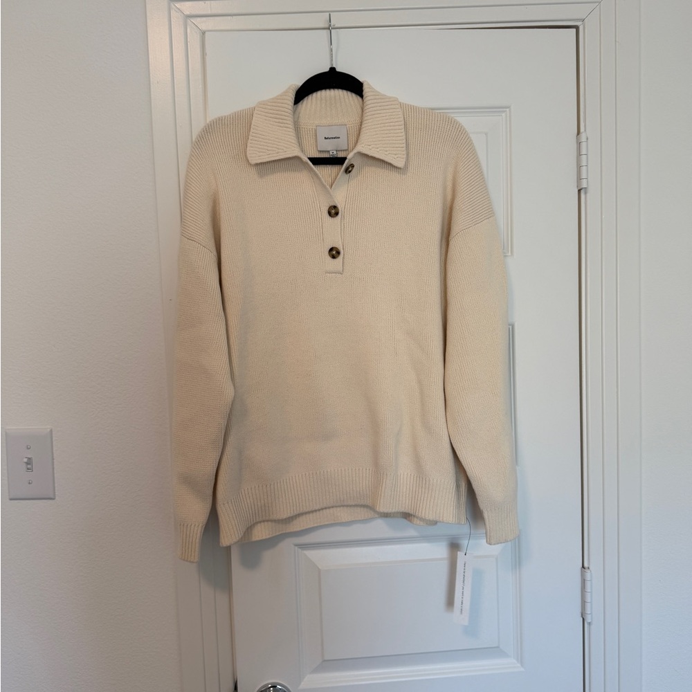 NWT Reformation Brooklyn Organic Cotton Sweater Cream Size Medium